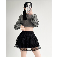 批发杏色<b class='q'>蕾丝</b>蛋糕裙半身裙女夏季高腰显瘦小个子a字裙公主蓬蓬裙短裙