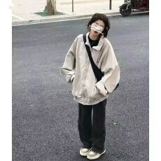 批发秋冬简约日系复古夹克男女款中性风cityboy宽松学生百搭翻领外套