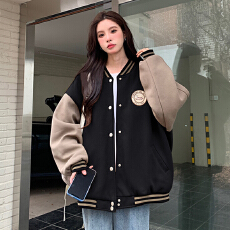 批发美式复古风宽松黑色夹克棒球服外套女秋季2026新爆款oversize<b class='q'>上衣</b>