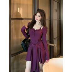 批发【摩卡魅影】2025年新款假两件蕾丝吊带<b class='q'>连衣裙</b>女秋季收腰设计裙子