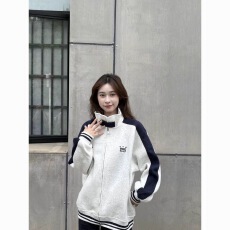 批发复古美式字母刺绣卫衣开衫男女春秋季学院风撞色拼接翻领夹克<b class='q'>外套</b>