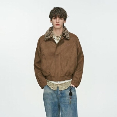 批发拼接豹纹翻领夹克复古外套2025秋季新款美式鹿皮绒宽松休闲夹克