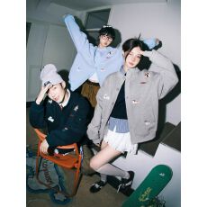 批发美式复古卡通小狗刺绣开衫外套宽松慵懒风国潮牌立领<b class='q'>夹克</b>卫衣男女