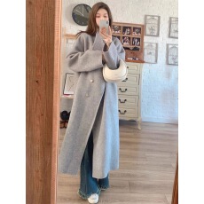 批发小香风韩系中长款呢子外套女装秋冬高级感小众别致<b class='q'>双排扣</b>毛呢<b class='q'>风衣</b>