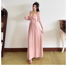 批发纯欲风性感蝴蝶结吊带<b class='q'>连衣裙</b>女2025秋冬新款修身显瘦A字裙长裙子