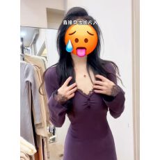 批发法式简约蕾丝V领紫色<b class='q'>连衣裙</b>早秋季2025新款打底包臀气质显瘦<b class='q'>长裙</b>