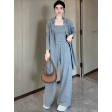 批发时尚套装女春秋2026新款洋气休闲小个子长袖薄款外套阔腿裤三件套