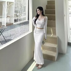 批发春秋新款蕾丝拼接吊带背心女装长袖开衫秋季修身<b class='q'>包臀</b>半身裙三件套