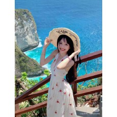 批发纯欲度假风挂脖露背刺绣<b class='q'>提花</b>肌理感收腰显瘦长裙氛围感节日礼服裙