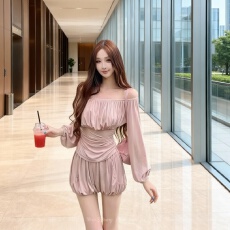 批发法式温柔风超好看一字肩上衣短裤两件套装一整套ootd穿搭2026<b class='q'>冬</b>季