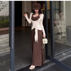 批发韩系休闲套装女春季绑带针织开衫挂脖吊带背心<b class='q'>垂</b>感休闲裤三件套