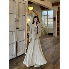 批发法式套装不规则气质针织上衣高腰半身裙女春秋季两件套高级感显瘦