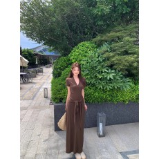 批发法式复古V领简约百搭打底气质<b class='q'>修身</b>显瘦辣妹短袖包臀连衣裙两件套