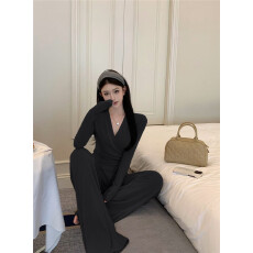 拽姐又a又飒套装轻奢高级感女人味交叉长袖上衣垂感阔腿裤两件套