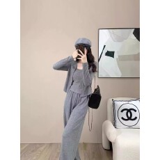 批发慵懒松弛感运动休闲套装女秋季2026新款宽松开衫吊带阔腿裤三件套