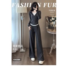 批发高级感时尚休闲<b class='q'>套装</b><b class='q'>女</b>秋季修身显瘦连帽<b class='q'>卫衣</b>背心阔腿裤运动<b class='q'>三件套</b>