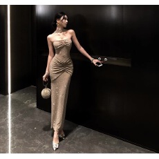 批发法式气质名媛高端精致生日晚礼服亮闪闪烫钻连衣裙抹胸露背<b class='q'>包臀</b>裙