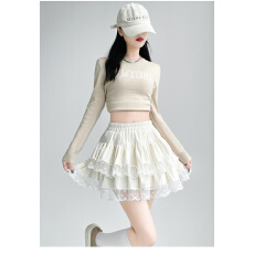 批发杏色甜美仙女蕾丝花边蛋糕<b class='q'>半身裙</b>女夏季小个子<b class='q'>短裙</b>显瘦高腰a字裙
