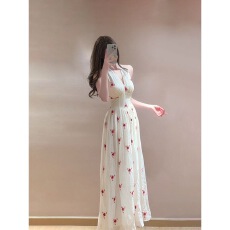 批发无袖V领挂脖<b class='q'>连衣裙</b>夏季新款温柔气质收腰显瘦<b class='q'>连衣裙</b>仙气超仙森系