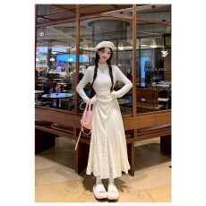 批发法式纯欲半高领拼接蕾丝<b class='q'>连衣裙</b>女2026早秋新款收腰显瘦蕾气质长裙