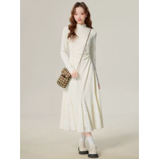 批发蕾丝半高领连衣裙女秋<b class='q'>冬</b>季千金风内搭打底裙修身收腰鱼尾a字长裙