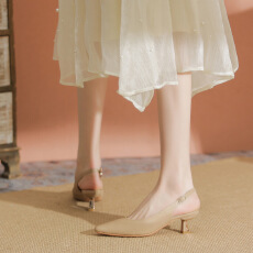 批发法式真皮小方头细跟高跟鞋单鞋2023春夏新款包头半拖凉鞋女