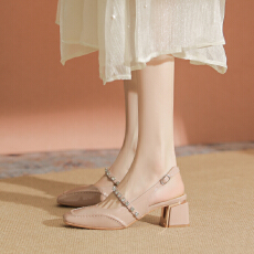 批发珍珠包头凉鞋女仙女风2025新款玛丽珍高跟鞋粗跟方头单鞋夏