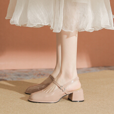 批发玛丽珍凉鞋2025年夏季新款法式仙女风包头一字带粗跟高跟鞋