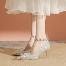 批发法式婚鞋水晶鞋2025年夏新款仙女风高跟鞋女细跟主<b class='q'>婚纱</b><b class='q'>新娘</b>