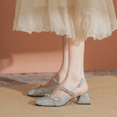 批发芭蕾气质蝴蝶结亮片玛丽珍鞋一字带方头鞋2025年春夏高级感