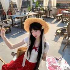92%棉8%氨纶 甜辣妹蝴蝶结V领白色短袖t恤女夏季 本价不含税