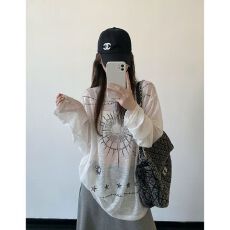 批发原版面料复古防晒罩衫<b class='q'>长袖</b><b class='q'>T</b><b class='q'>恤</b>女夏季正肩<b class='q'>宽松</b>辣妹上衣 本价不含税