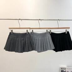 批发高腰<b class='q'>半身裙</b>加厚毛呢a字<b class='q'>百褶裙</b>女秋冬款韩版百搭防走光灰色短裙裤