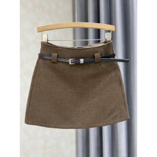 批发韩版杏色时尚气质百搭<b class='q'>高腰</b>毛呢半身裙女防走光纯色包臀A字<b class='q'>短裙</b>潮