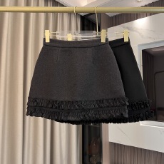 批发气质显瘦<b class='q'>高腰</b>木耳边花边A字加厚<b class='q'>短裙</b>女半身裙韩系毛呢双层包臀裙