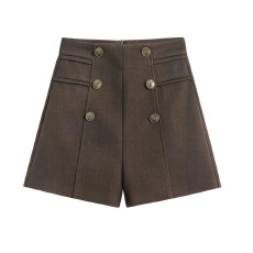 批发韩系高腰复古显瘦毛呢短<b class='q'>裤</b>女新款秋冬阔腿a字外穿打底靴<b class='q'>裤</b>海军风