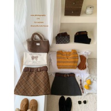 批发复古菱形格子羊毛毛呢百搭短裙<b class='q'>秋</b>冬高腰包臀a字显瘦配腰带半身裙