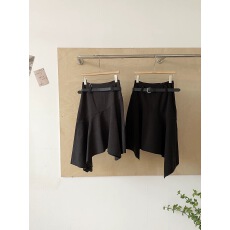 批发韩版时尚纯色<b class='q'>不规则</b>毛呢中长裙女美拉德秋季新款高腰显瘦A字裙潮