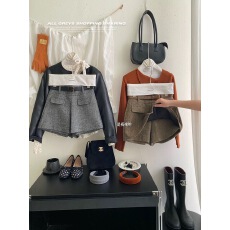 批发法式小香风编织毛呢料防走光裙裤女秋冬外穿时尚洋气阔腿靴裤<b class='q'>短裤</b>