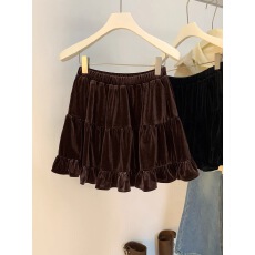 批发韩系蛋糕a字金丝绒短裙女秋季新品气质<b class='q'>高腰</b>好看松紧腰蓬蓬半身裙