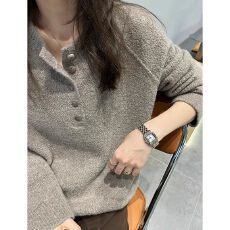 批发大码300斤简约半纽扣设计感毛衣女秋<b class='q'>冬</b>新款宽松长袖套头针织上衣