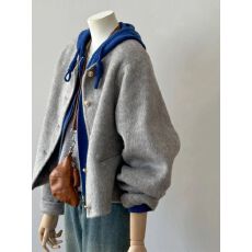 批发赫本风灰色毛呢外套女秋冬高级感胖MM大码300斤短款百搭上衣韩版2