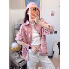 批发韩系chic独特粉色格子衬衫外套女春<b class='q'>秋</b>季胖MM大码300斤超好看上衣2