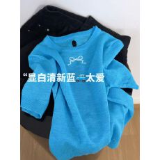 批发韩系减龄蝴蝶结短袖针织衫女夏季胖MM大码300斤宽松显白T恤小衫潮