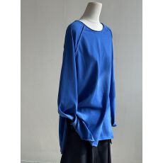 批发慵懒风克莱因蓝长袖T恤女春<b class='q'>秋</b>季胖MM大码300斤宽松简约开叉上衣潮