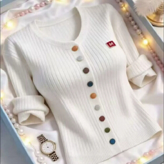 批发2026圆领彩扣针织<b class='q'>开衫</b>彩色新款纽扣减龄时尚休闲宽松长袖上衣常规