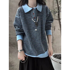 批发美式撞色条纹polo领毛衣男女秋冬慵懒打底针织衫正肩<b class='q'>情侣</b><b class='q'>内</b>搭上衣