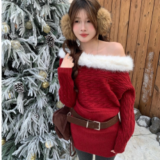 批发原版做法+针织质量+新毛毛拼接露肩包臀针织裙送腰带麻花<b class='q'>连衣裙</b>子