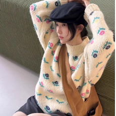 批发原版做法+针织质量+可爱朵图案软糯针织上衣<b class='q'>女</b>新款小清新百搭<b class='q'>毛衣</b>