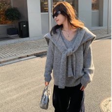 原版做法+针织质量+披肩两件套长袖针织衫毛衣女软糯内搭加厚上衣